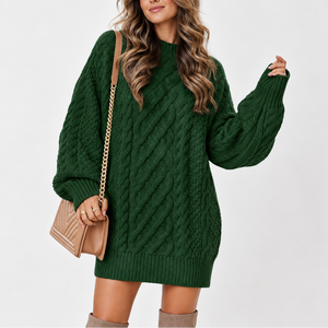 Women's Oversized Cable Knit Sweater with Long Sleeves