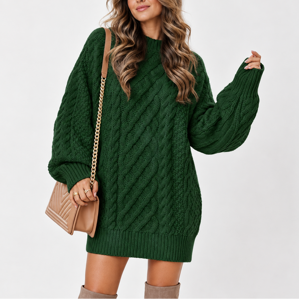 Women's Oversized Cable Knit Sweater with Long Sleeves