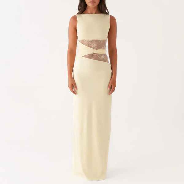 Women's Floral Lace Cut-Out Maxi Dress