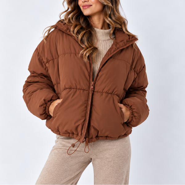 Women's Oversized Puffer Jacket with High Collar and Pockets