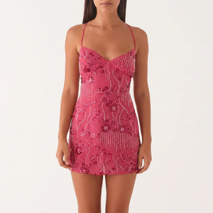 Elegant Floral Embroidered Mini Dress for Women