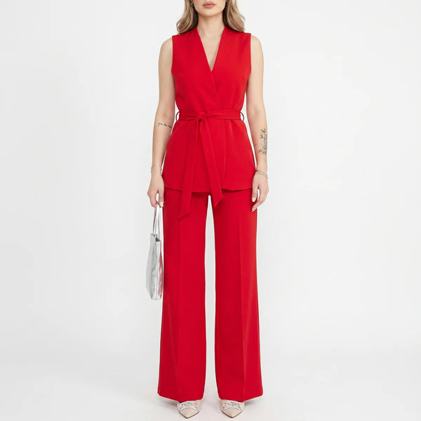 Women's Tailored Two-Piece Suit Set with Belt