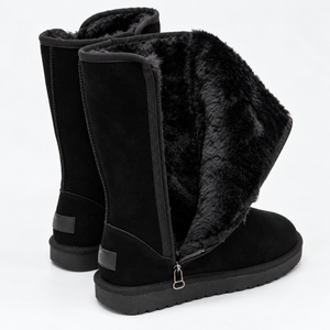 Women's Tall Winter Boots – Faux Fur Lined with Side Zipper and Suede Finish