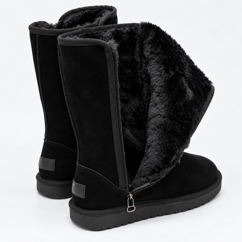 Women's Tall Winter Boots – Faux Fur Lined with Side Zipper and Suede Finish