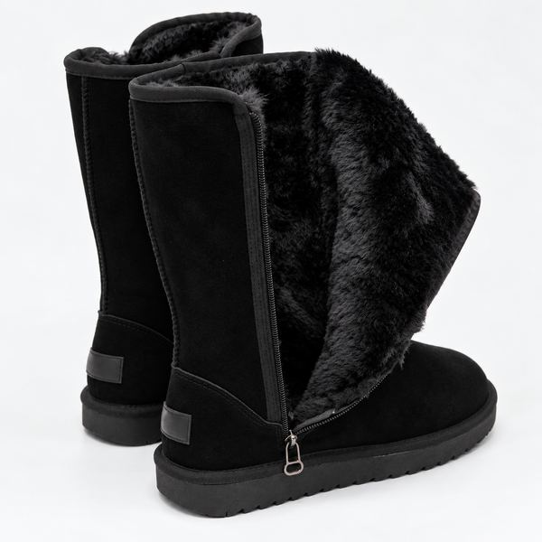 Women's Tall Winter Boots – Faux Fur Lined with Side Zipper and Suede Finish