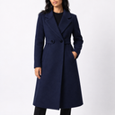 Women’s Long Belted Wool Winter Coat with Wide Lapels and Side Pockets