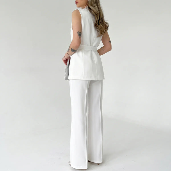 Women's Tailored Two-Piece Suit Set with Belt