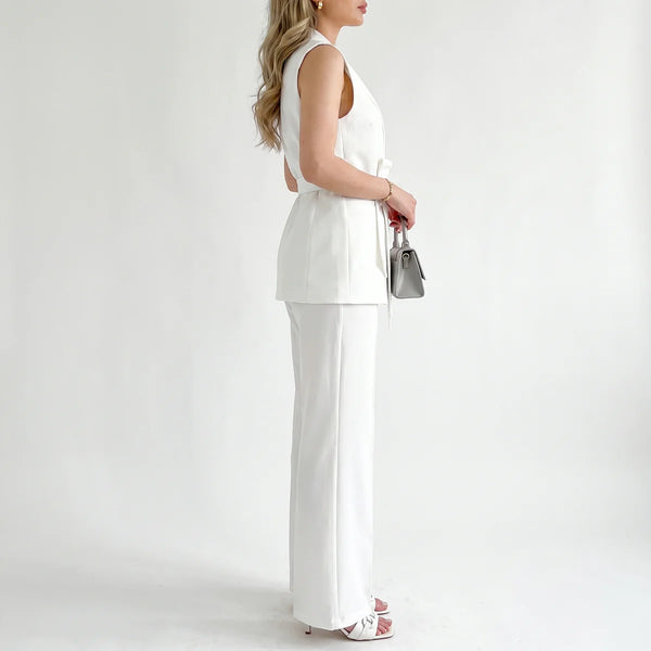 Women's Tailored Two-Piece Suit Set with Belt