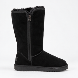 Women's Tall Winter Boots – Faux Fur Lined with Side Zipper and Suede Finish