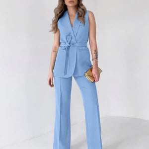 Women's Tailored Two-Piece Suit Set with Belt