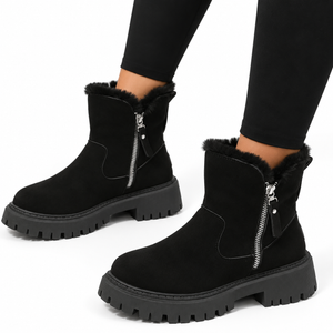 Women's Suede Winter Ankle Boots with Fur Lining & Side Zip