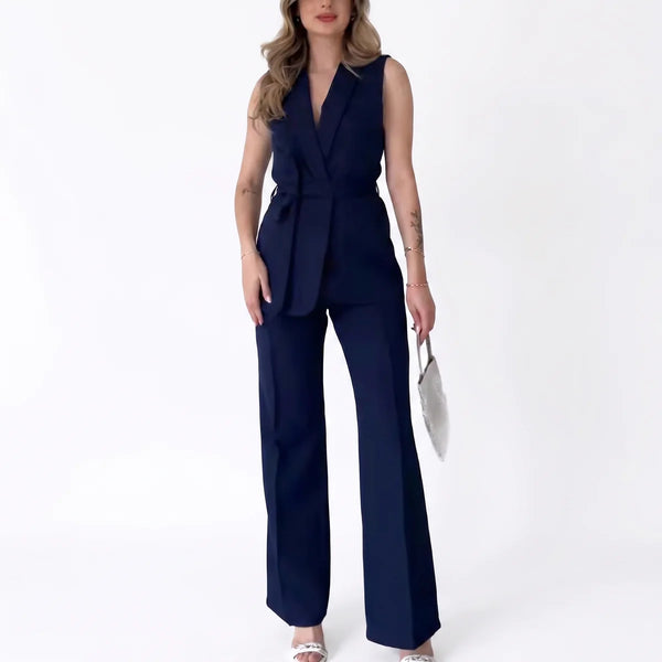 Women's Tailored Two-Piece Suit Set with Belt