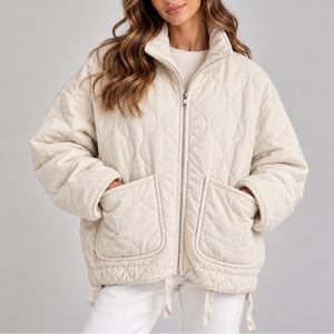 Women's Oversized Quilted Puffer Jacket – High Neck Zip Up Coat