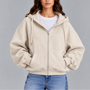 Women's Oversized Zip-Up Hoodie – Casual Relaxed Fit Hooded Sweatshirt