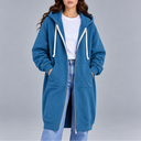 Women's Long Oversized Zip-Up Hoodie – Casual Hooded Sweatshirt Coat with Pockets