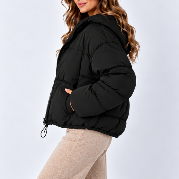 Women's Oversized Puffer Jacket with High Collar and Pockets