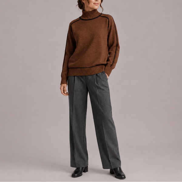 Women’s Turtleneck Sweater – Contrast Trim Knit Jumper