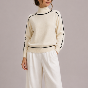 Women’s Turtleneck Sweater – Contrast Trim Knit Jumper