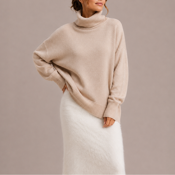 Women’s Oversized Turtleneck Sweater – Relaxed Knit Jumper