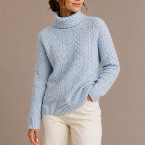 Women’s Cable Knit Turtleneck Sweater – Chunky Winter Jumper