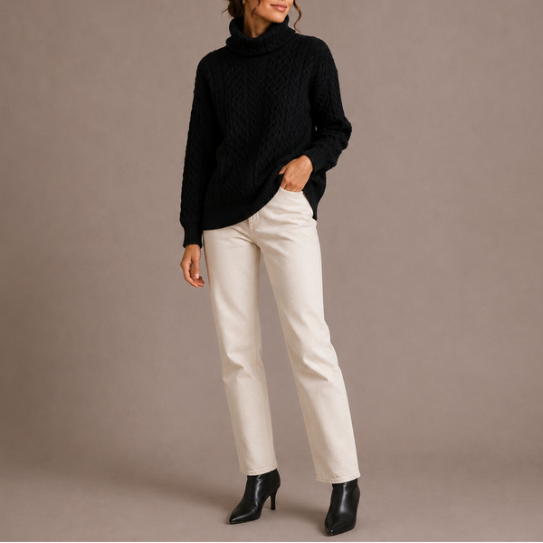 Women’s Cable Knit Turtleneck Sweater – Chunky Winter Jumper