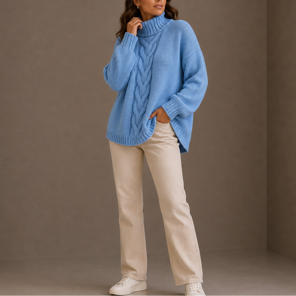 Women’s Cable Knit Turtleneck Sweater – Oversized Winter Jumper