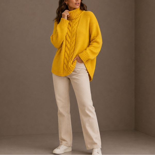 Women’s Cable Knit Turtleneck Sweater – Oversized Winter Jumper