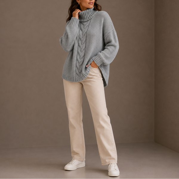 Women’s Cable Knit Turtleneck Sweater – Oversized Winter Jumper