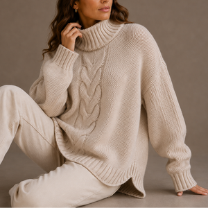 Women’s Cable Knit Turtleneck Sweater – Oversized Winter Jumper