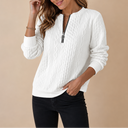 Women’s Cable Knit Half Zip Sweater – Casual Winter Pullover