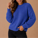 Women’s Textured Knit Sweater – Casual Crew Neck Winter Jumper