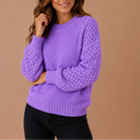 Women’s Textured Knit Sweater – Casual Crew Neck Winter Jumper