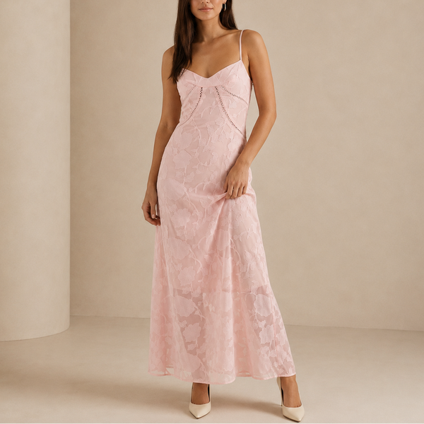 Women’s Floral Lace Maxi Dress – Elegant Sleeveless Evening Dress