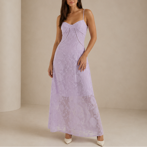 Women’s Floral Lace Maxi Dress – Elegant Sleeveless Evening Dress