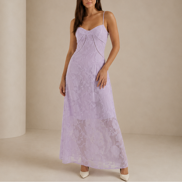 Women’s Floral Lace Maxi Dress – Elegant Sleeveless Evening Dress