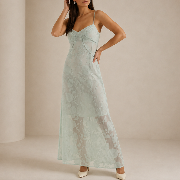 Women’s Floral Lace Maxi Dress – Elegant Sleeveless Evening Dress