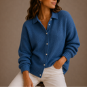 Women’s Knit Cardigan – Collared Button-Up Relaxed Fit