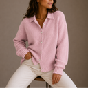 Women’s Knit Cardigan – Collared Button-Up Relaxed Fit