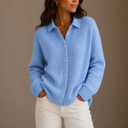Women’s Knit Cardigan – Collared Button-Up Relaxed Fit