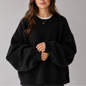 Women’s Oversized Knit Jumper – Crew Neck Sweater with Balloon Sleeves
