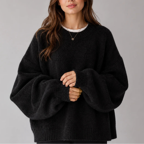 Women’s Oversized Knit Jumper – Crew Neck Sweater with Balloon Sleeves