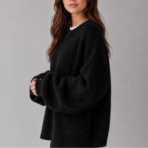 Women’s Oversized Knit Jumper – Crew Neck Sweater with Balloon Sleeves