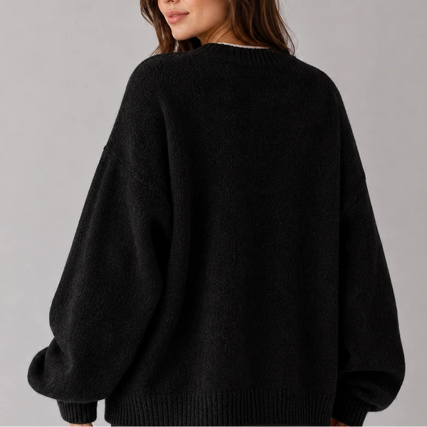 Women’s Oversized Knit Jumper – Crew Neck Sweater with Balloon Sleeves
