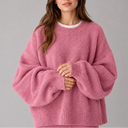 Women’s Oversized Knit Jumper – Crew Neck Sweater with Balloon Sleeves