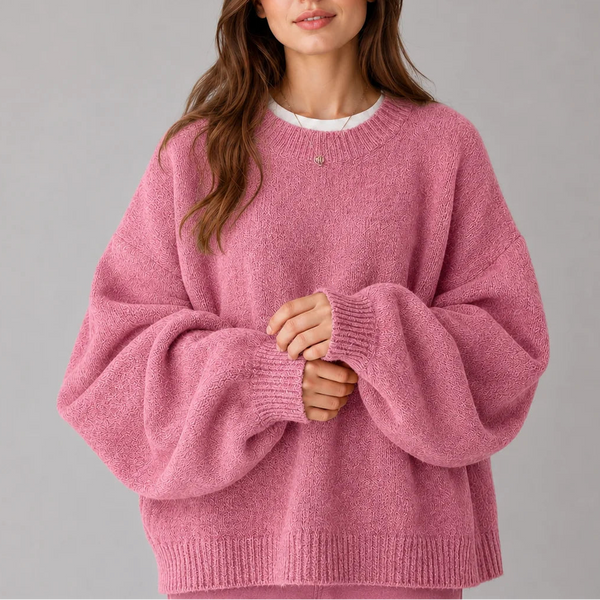 Women’s Oversized Knit Jumper – Crew Neck Sweater with Balloon Sleeves