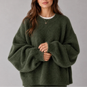 Women’s Oversized Knit Jumper – Crew Neck Sweater with Balloon Sleeves