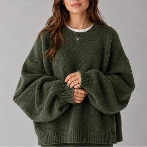 Women’s Oversized Knit Jumper – Crew Neck Sweater with Balloon Sleeves