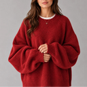 Women’s Oversized Knit Jumper – Crew Neck Sweater with Balloon Sleeves