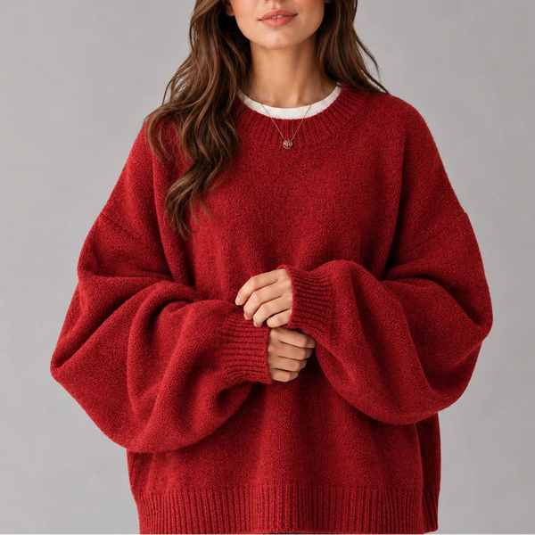 Women’s Oversized Knit Jumper – Crew Neck Sweater with Balloon Sleeves