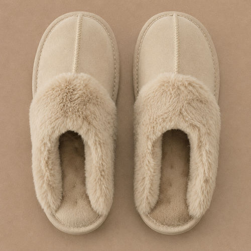 Women’s Suede Mule Slippers – Warm Fur Lined Indoor House Shoes